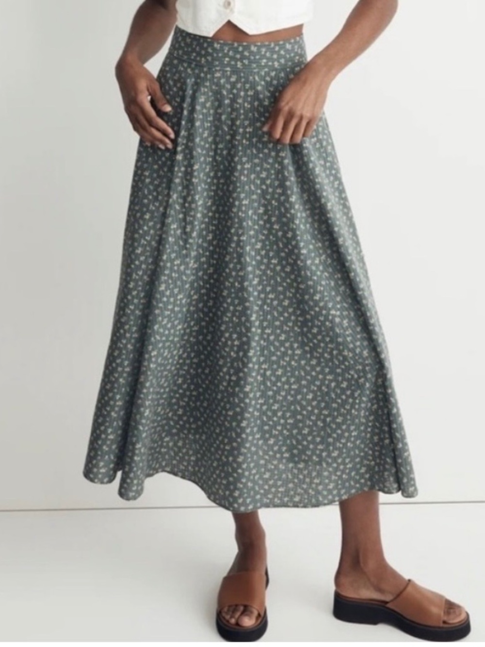 Madewell Cotton Voile Maxi Skirt Green Bitsy Bouquet Floral Print Women's Size 2